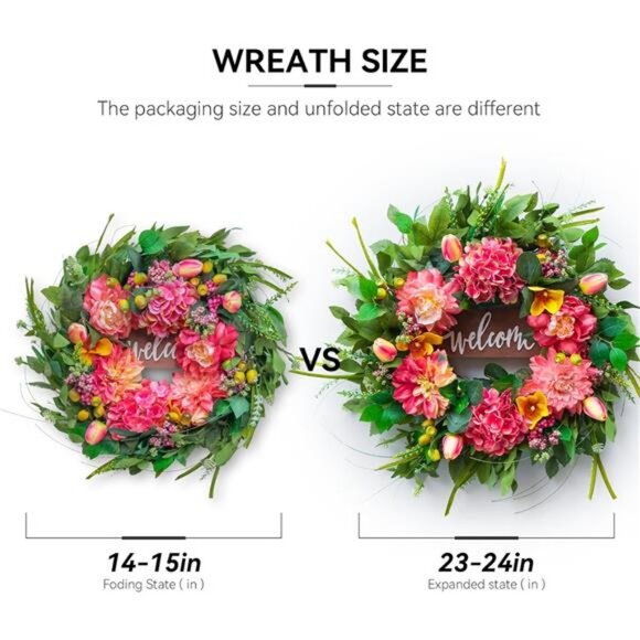 Summer Wreaths for Front Door Outside – 24 Inch Artificial Spring Floral Wreath - Picture 6 of 7